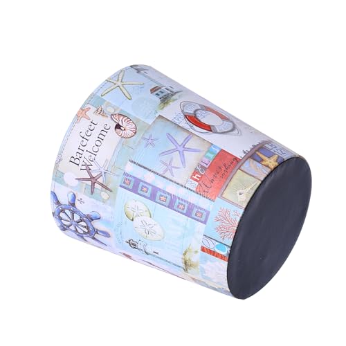 Image of PU Leather Small Trash Can Wastebasket, Round Garbage Container Basket for Bathrooms, Laundry Room, Kitchens, Offices, Kids Rooms, Bedrooms,Home Decorative Art Bin, 2.9 Gallon (Nautical Beach)