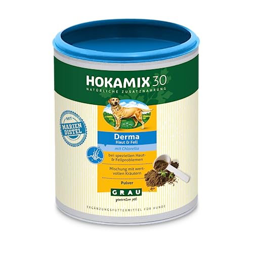 GRAU - das Original - HOKAMIX30 Derma, bei Hautproblemen, für glänzendes Fell und gesunde Haut, 1er Pack (1 x 350 g), Ergänzungsfuttermittel für Hunde