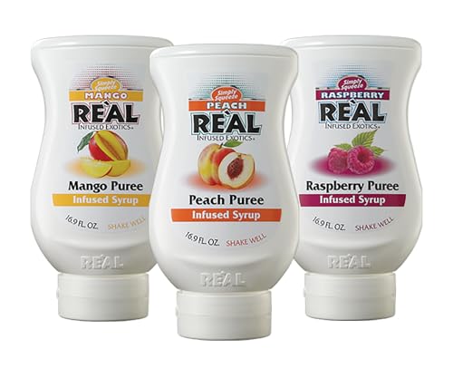 Reàl Infused Exotics Tea Flavoring Syrup - Mango, Peach, Raspberry (Pack of 3, 16.9 FL OZ Bottles)