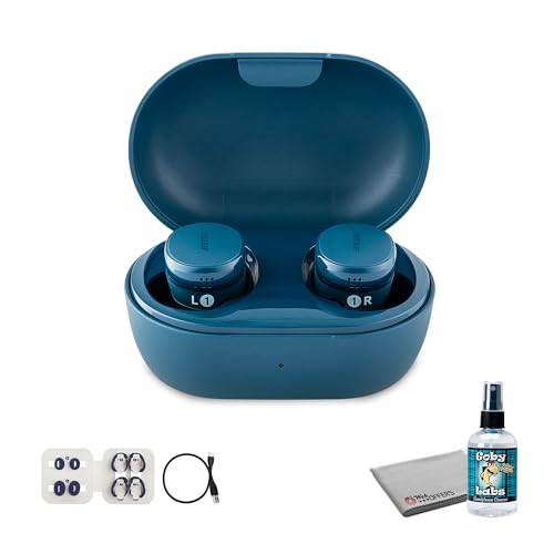 Bose QuietComfort True Wireless Earbuds ANC in Twilight Blue Bundle Including: Goby Labs Headphone Cleaner, Fiber Cloth, Charging Cable, Eartips, Stability Bands