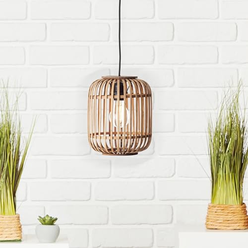 Lightbox Rattan Pendelleuchte - Moderne Hängeleuchte im Boho Stil - E27 Fassung - für eine Galerie -hellbraun/schwarz