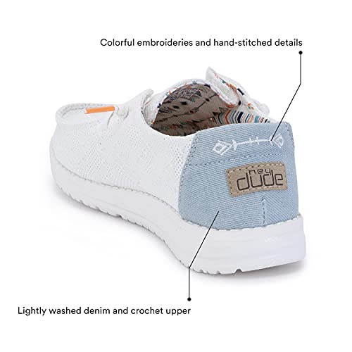 Hey Dude Women's Wendy Boho White Crochet Size 8 | Women’s Shoes | Women’s Lace Up Loafers | Comfortable & Light-Weight #TOP5