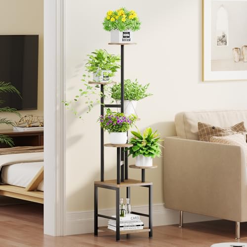 Image of Homsorout Plant Stand Indoor with Grow Light,6-Tiered Tall Plant Stand Indoor, Metal Plant Shelf with Adjustable Light, Ideal for Living Room, Garden, Patio (Black Brown)