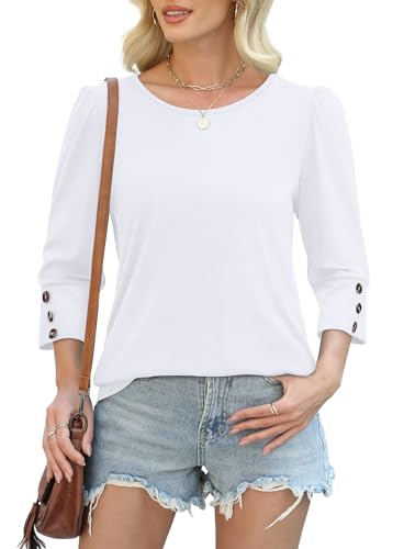 OFEEFAN Womens Tops 3/4 Sleeve with Buttons Dressy Casual Blouses Summer Outfits Beach Vacation Plus Size Spring Clothes3