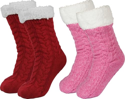 Image of BenSorts Women Winter Thick Slipper Socks with Grippers Non Slip Warm Fuzzy Socks Christmas Gifts