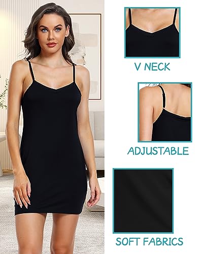 Sopesil Damen Unterkleid Sexy Unterkleider mit Trägern Unterröcke Petticoat Knielänge Petticoat Cami Nachthemd Frauen Sleepwear,Schwarz,M