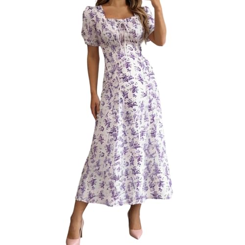 Robe longue femme chic et elegant col carré fluide style bohème décontracté