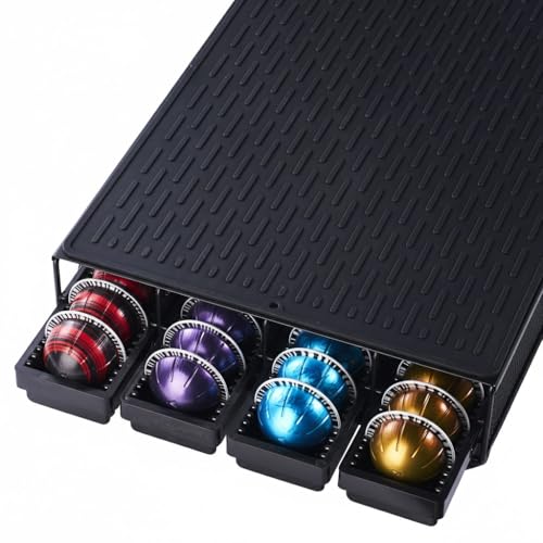 Coffee Pod Drawer Holder With 15''*11'' Coffee Mat Compatible with Nespresso Vertuo Capsules,Coffee Bar Station Accessories