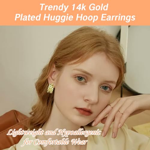 Cuban Link Hoop Earrings for Women Delicate 18K Gold Plated Chain Jewelry Classy Braided Thick Hoops Small Bold Round Wide Faceted Chunky Earrings4