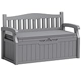 Flamaker 80 Gallon Storage Bench with Cushions Outdoor Indoor, Durable All-Weather Seating with Hidden Storage, Lockable Deck Box for Garden, Patio, Poolside (Grey)