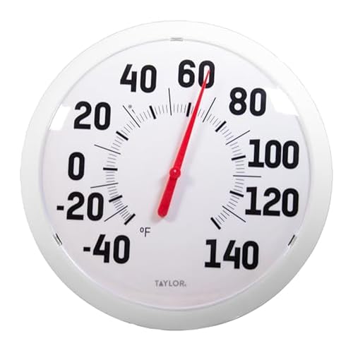 Image of Taylor Big & Bold Outdoor Wall Thermometer, 13.25-Inch Weather-Resistant Patio Thermometer for High Temperature Readings, Easy-to-Read Numbers for Garden, Porch, Deck, Backyard, or Indoor Use, White