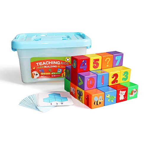 Blocs de construction en plastique Cube à empiler,3CM Grands blocs avec motifs colorés,Jouet éducatif pour les enfants d'âge préscolaire,Exercices de...