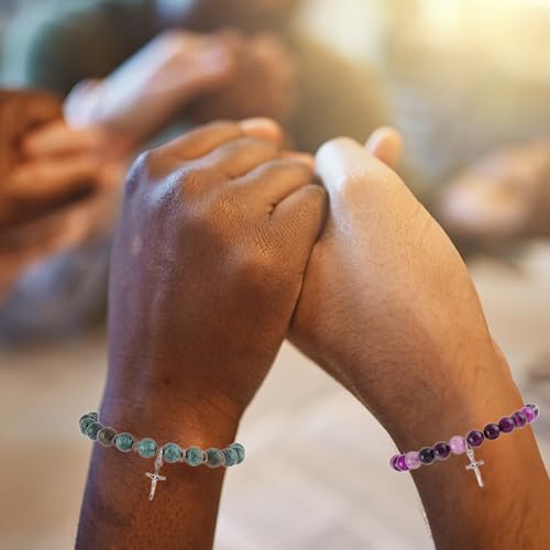 FIRAZIO 8Pcs Christian Gifts for Women Men, Inspirational Gifts Natural Stone Cross Bracelet with Bible Verse Prayers Card Religious Gifts for Women Friends 5