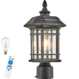NAXTTII Solar Pole Lights Aluminum 15.1 Inch Solar Lamp Post Lights Outdoor Post Lights Hard Wired Waterproof E26 Socket Black Finish Include Remote Control and LED Bulb