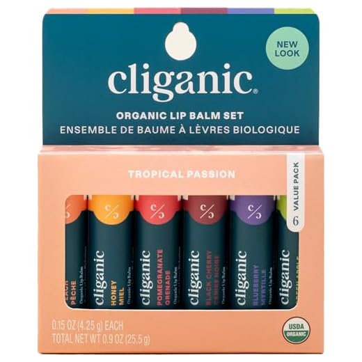 Cliganic Organic Lip Balm Set, 6 Flavors, 100% Natural for Dry Cracked Lips