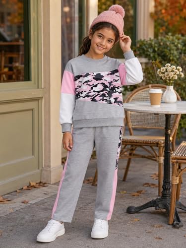 Image of Toddler Girls 2 Piece Cute Outfits, Crewneck Sweatshirt with Jogger Pants Kids Clothing Set for Fall Winter