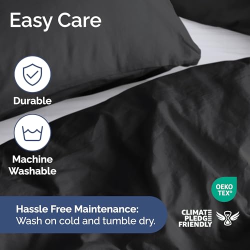 Image of Duvet Cover Full Size Set - Extra Soft Full Duvet Cover 80 inch x 90 inch with 2 Pillow Shams for Women, Men, Kids & Teens - Hotel Luxury, Easy-Care w / Zipper Closures & Ties - Comfy and Breathable (Black)