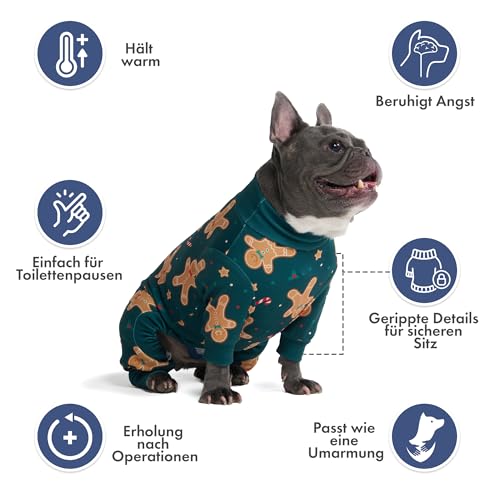 Spark Paws Weihnachtspyjama für Hunde, ultraweich und 4-Wege-Stretch, für kleine, mittelgroße und große Rassen, Lebkuchenmann, Größe M