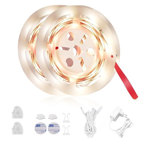 Lampe de lit LED avec capteur de mouvement, douille pour bébé avec dimmable, bande lumineuse de détection de mouvement, lampe de lit blanche chaude pour bébé (2pack - 2M, blanc chaud)