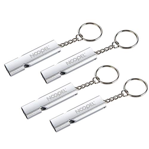 Noopel Emergency Whistles Lifeguard Safety Whistle With Lanyard And Keychain For Outdoor Camping Hiking Boating Hunting Fishing Kayak Kids Rescue Signaling Loud Survival Whistle (4 Pack Silver) #TOP1