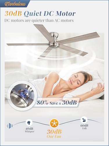 Image of Fanbulous 60 Inch Flush Mount Ceiling Fan no Light, Brushed Nickel, Modern