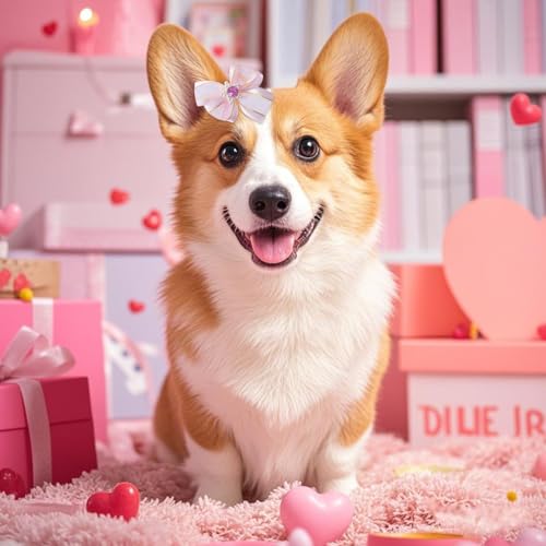 20 PCS Cute Dog Hair Bows with Rubber Bands Elastic Handmade Mix Style Lace Rhinestone Pearls for Furry Puppy Cat Pet Girl, Pink - Image 6