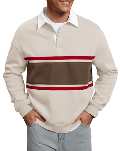 Herberton Polo Oversized Rugby para Hombre Forrado en Polar | Algodón, Peso pesado, Otoño/Invierno, Casual bicolor con rayas