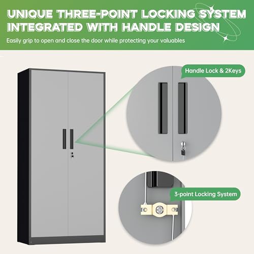 Image of INTERGREAT Metal Storage Cabinet with Lock, 71 inch H with 2 Doors and 4 Adjustable Shelves, Locking Garage Cabinet for Home Office, Kitchen, Bathroom, 16 inch D x 32 inch W x 72 inch H (Black Grey)