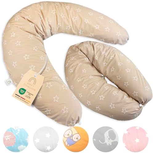 Baby's Stillkissen Seitenschläferkissen XXL - Lagerungskissen Baby | OekoTex zertifiziertes Stillkissen mit Bezug - 190cm großes Schwangerschaftskissen für Baby & Erwachsene - 100%