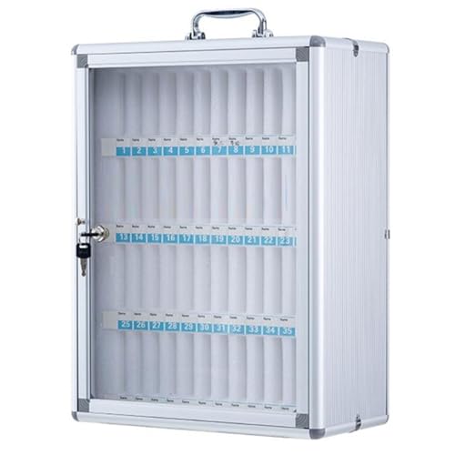 Wall-Mounted 60-Slot Cell Phone Storage Box, Aluminum Alloy Lockable Organizer with Key, Secure Pocket Chart for Offices &amp; Schools - Silver Handle for Easy Access