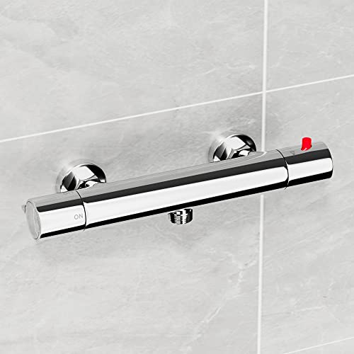 Fugo Mitigeur baignoire thermostatique,Mitigeur de douche thermostatique, robinets de douche de bain avec volant en forme de goutte d'eau, mitigeur de douche de bain chromé - fixé au mur