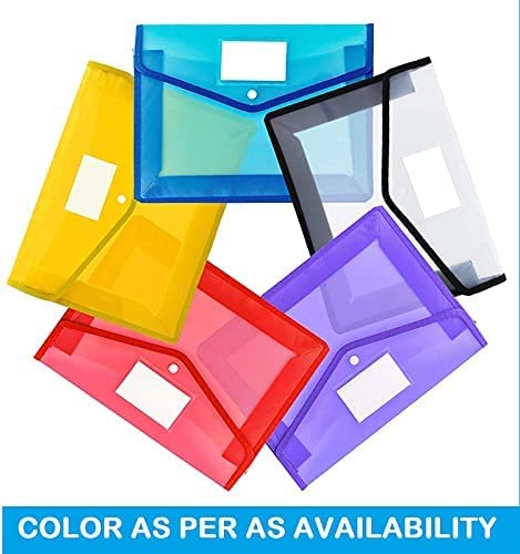 Image of FEDUS Document Holder Envelope Folder,File Storage Bag withSnap Button Transparent Plastic File for Document File Holder /Document Folder for Certificate Legal Document OrganizerPack 4 Multicolor