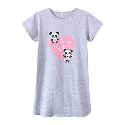Cychelry Teen Girls Nightgowns-Loose Short Sleeve Sleepwear Cute Bear Nightdress Tween Pajamas Size 12-16 (10, Grey(Pandas)) #TOP5