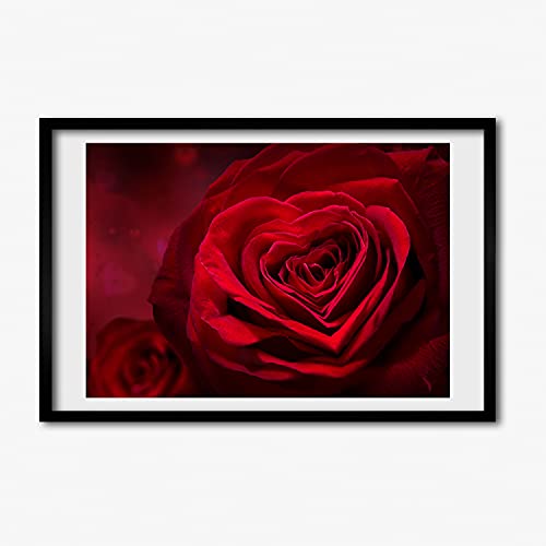 Cadre en bois moderne 60x40 cm Tulup avec affiche de coeur rose rouge pour decoration