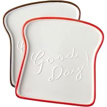 YY Ceramic Cute White Toast Bread Shaped Dessert Salad Serving Plates 2 Pack - Porcelain Breakfast Dishes Toast Holder, Suitable for Desserts, Salads, Fruit, Pudding Red&Brown