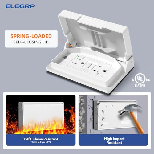 Prise GFCI 15A avec plaque étanche blanche horizontale ELEGRP - 4