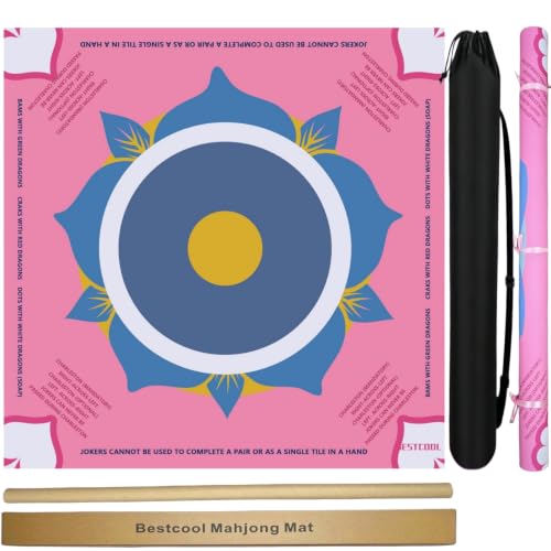 bestcool Neoprene Mahjong Mat with Rules for Table, Odorless, Free of PAHs, No Creases American Mahjong Mat with Instructions, Anti-Slip, Noise Reduction Mahjong Gift