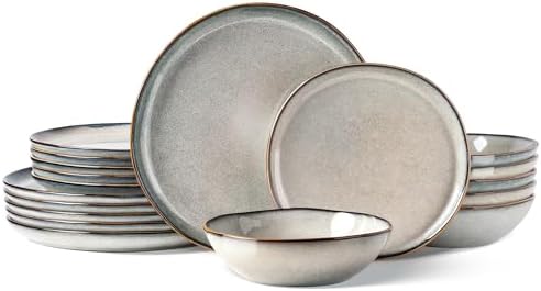 GBHOME Stoneware Dinnerware Sets for 6, 18 Pieces Rustic Earthenw...