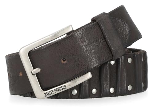 Harley-Davidson Men's Ribbed & Studded Detail Genuine Leather Belt - Black