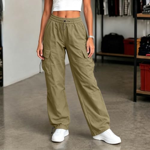 Women's Cargo Pants Drawstring Waist Wide Leg Utility Work Trousers - image 3