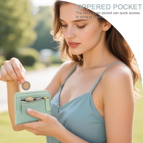 Image of Crocodile Wallets Women Small RFID Blocking Credit Card Holder | Luxury Alligator Faux Leather Thin Bifold Croc Womens Wallet Ladies Mini Purse with Coin Pocket, Green
