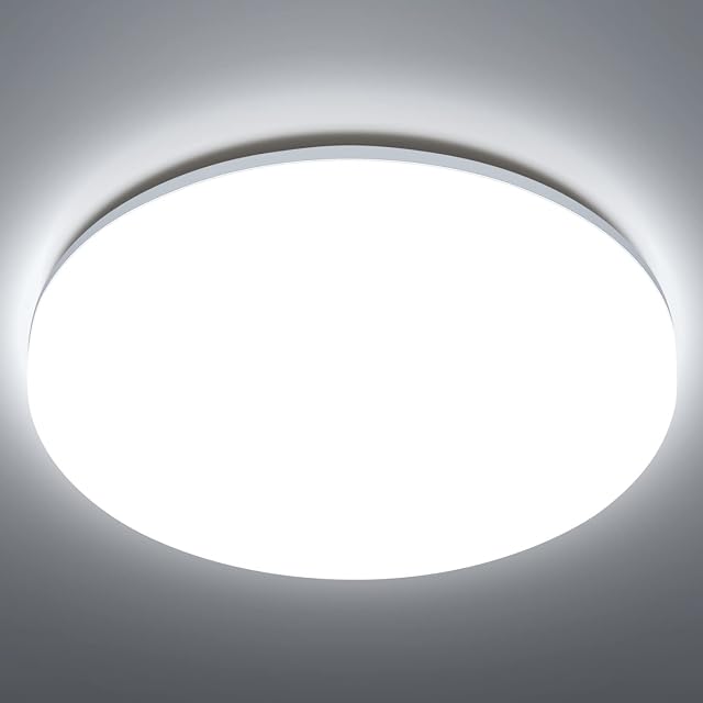 Aigostar Bathroom Ceiling Light, 18W 2100lm Bath Ceiling Lights, IP54 Waterproof Bathroom Lights Ceiling, 6500K Bathroom Lighting, Modern Flush LED Ceiling Light for Kitchen, Bedroom, 136W Equivalent