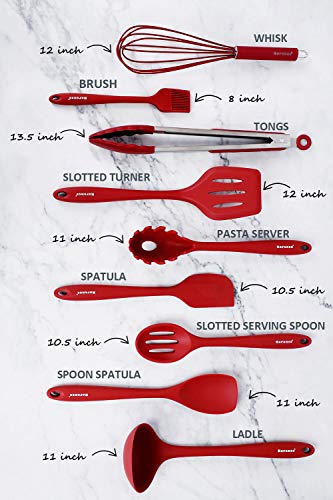 Rorence 9 Pieces Silicone Cooking Kitchen Utensil Set - Wine Red - Thumbnail 4