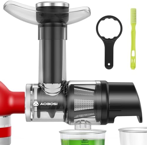 Masticating Juicer Attachment for All Model KitchenAid Stand Mixer, AAOBOSI Cold Press Juicer Attachment w/Clean Brush,as Kitchen Aid Aid Slow Juice Attachment and Accessories(Black)