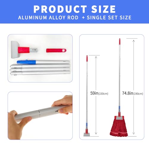 Image of Commercial Mop-Heavy Duty Industrial 59 inch Looped-End String Mop Heavy Duty Industrial Cotton Mophead Includes 2 Head for Home,Garage, Workshop, Warehouse Floor Cleaning-red
