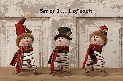V VERVOX Set of 3 Primitive Winter SNOWMAN on WIRE SPRINGS ristmas