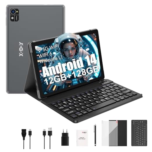 XGODY 10 Zoll Android 14 Tablet mit Tastatur 2,4G/5G WLAN 2,0 GHz | 12 GB RAM + 128 GB ROM (TF 1 TB) | FHD | 5+13 MP Kamera | 7000 mAh | Bluetooth 5.0,Tablet PC – Schwarz
