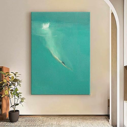 Peinture minimaliste fille nageant mer toile avec cadre intérieur 70x100 cm