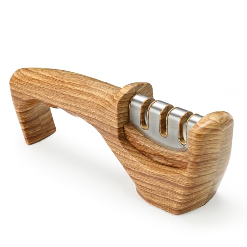 Aieve Messerschärfer, Messerschleifer Profi, 3-Stufen Knife Sharpener, Holz Messer schärfen manuelle Messerschärfer, Ideal für Schärfen und Schleifen