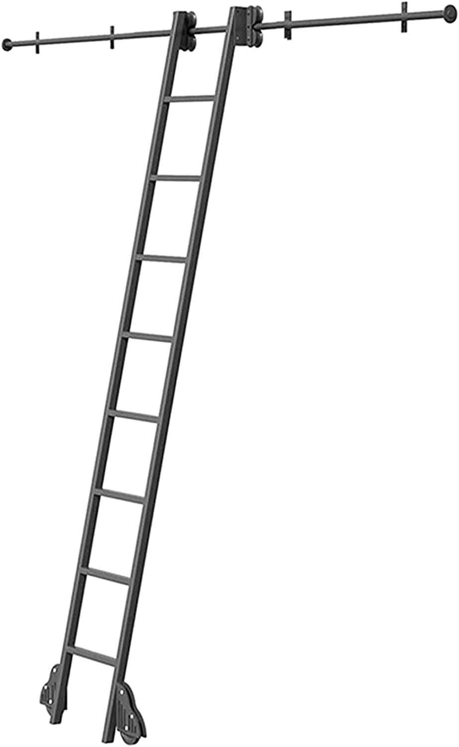 Zestaw do drzwi przesuwnych do stodoły 3,3 stopy-20 stóp Sprzęt do drabiny bibliotecznej, okrągła rura mobilna drabina z rolkami podłogowymi, pełny zestaw drabiny do biura domowego (bez drabiny)